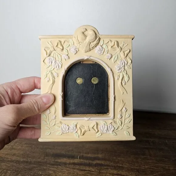 Vintage Ceramic Picture Frame with Roses & Doves Peach Floral Photo Frame