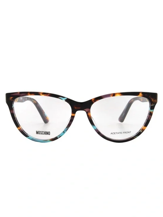 New Moschino Tortoiseshell Cat-Eye Glasses with Aqua Highlights