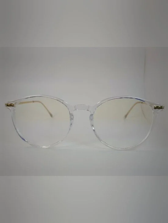 Amity. Clear Round Frame Glasses with Subtle Gold Temples. Opthalmic