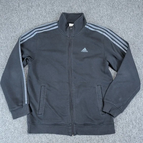 Adidas Y2K Track Jacket Mens Size Medium Black Grey 3-Stripe Full Zip Fleece