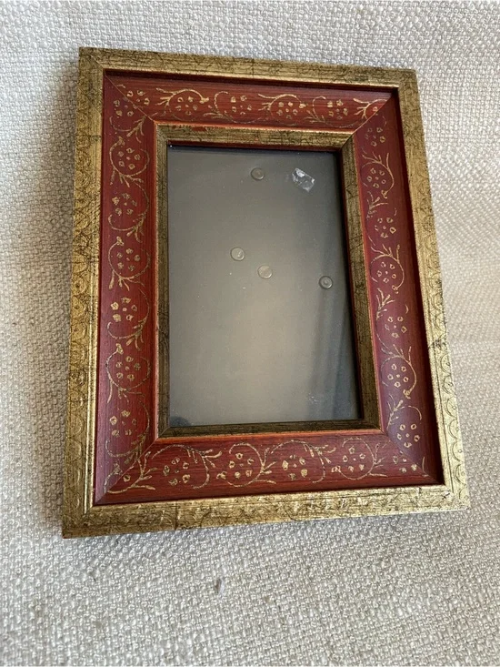 Vintage Ornate Handcrafted Red and Gold Decorative Picture Frame Fits 4x6