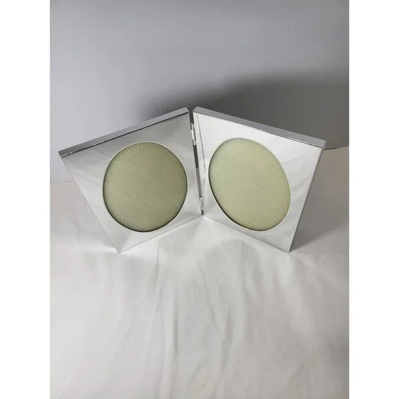 Modern Silver Chrome Double Folding Picture Frame Oval 5x7 Hinged Metal Velvet