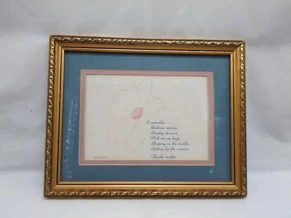 Jim Shackelford I Remember Thanks Mother Framed Poem Art Flower Print Vintage