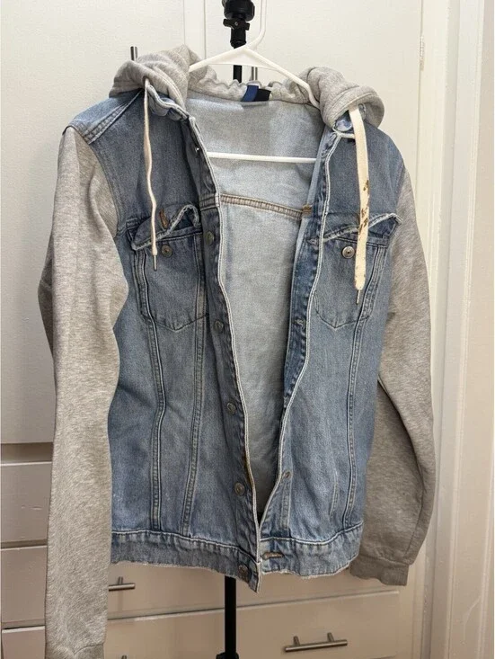 H&M Divided Hoodie Jean Jacket Mens Large Blue Denim Gray Streetwear Y2K Skater