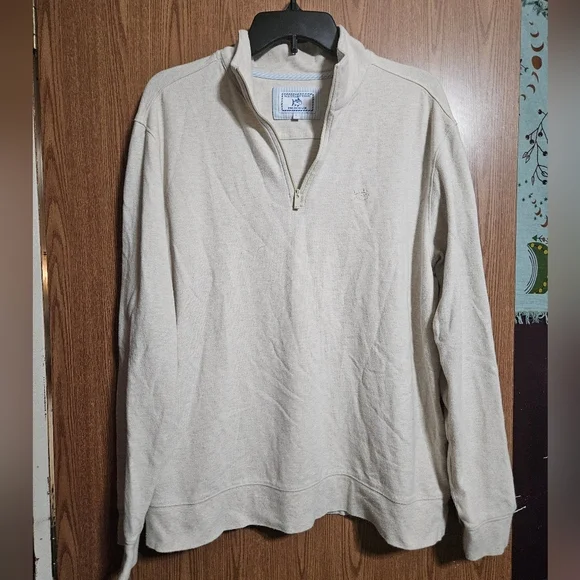 Southern Tide Skipjack Men’s 1/4 Zip Long Sleeves Casual Sweater Size L Cream