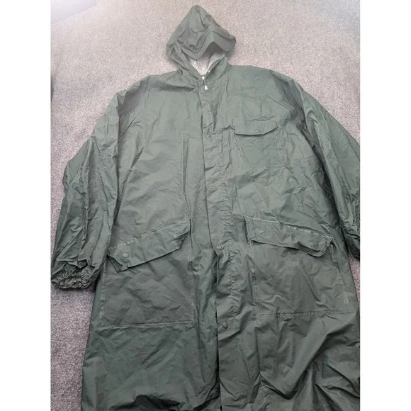 Seaway‎ Rain Coat Mens XL Green PVC Coated Nylon Hooded Long Rain Parka