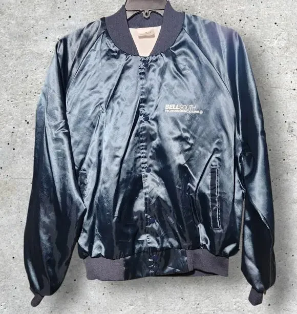 Vtg 80s 90s Southern Bell BellSouth Telecom Snap Up Bomber Jacket USA Made XL