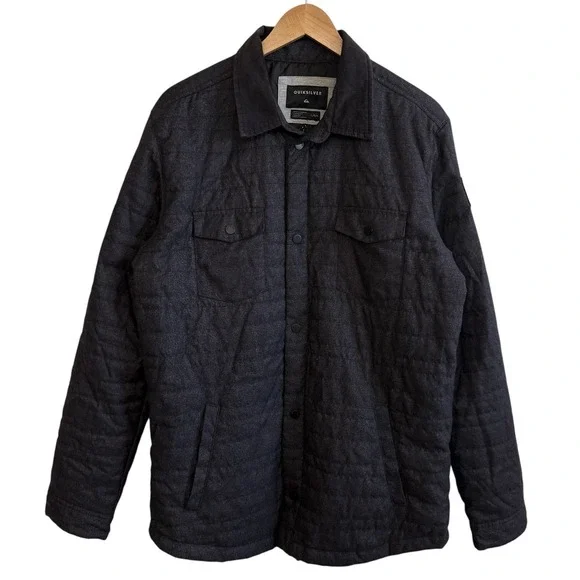 Quiksilver Black Button Up Puffed Quilted‎ Jacket w/ Pockets Men Size Large #433