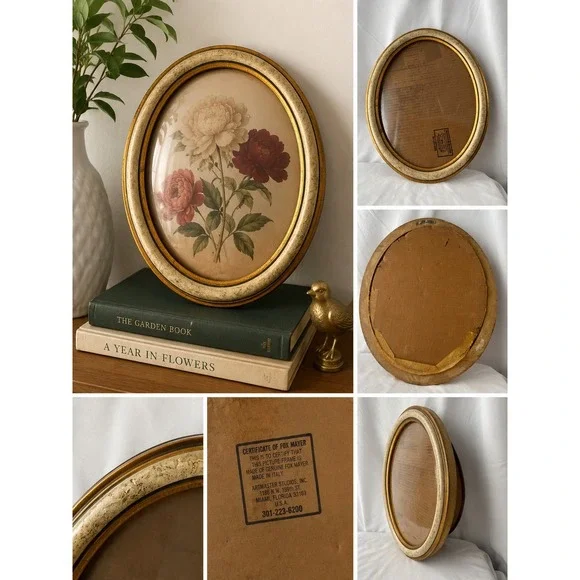 Vintage Frame Oval Gold Tone Bubble Glass Picture Artmaster Studios Wall Decor