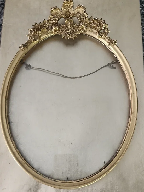 Antique Louis XVI Style Gilded Ornate Gold Oval Picture Frame with Floral Crest