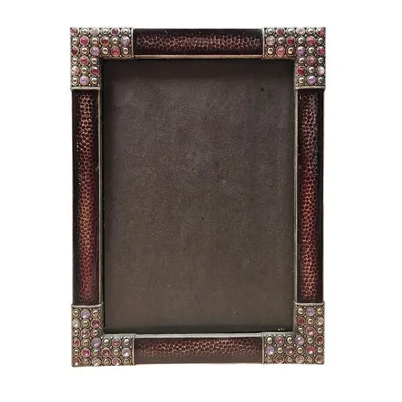 Vintage Jeweled Photo Frame 4x6 Hammered Copper Texture Swarovski Crystal Accent