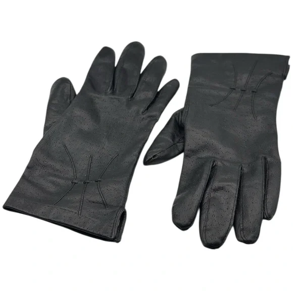 Vintage Fownes Black Leather Driving Gloves Lined Wrist Length Women's Size 7