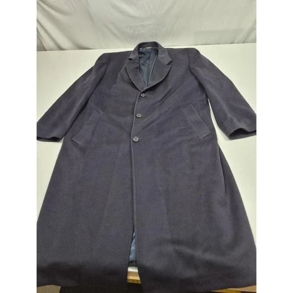 Saks Fifth Avenue Loro Piana Coat Mens 46R Blue Wool Long Overcoat Made USA