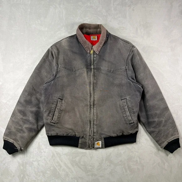 Vintage Carhartt Jacket Mens XL Black Santa Fe Red Quilted Liner USA 90s‎ JQ2105