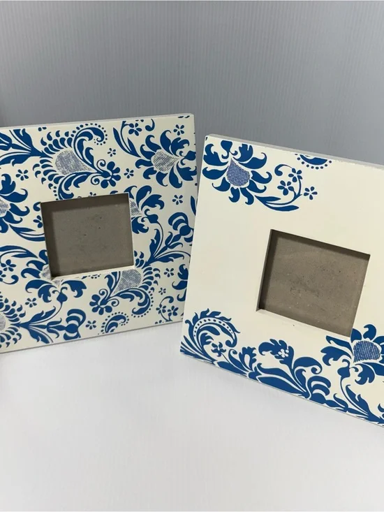 Blue Floral Ceramic Photo Frames - White & Blue Accent