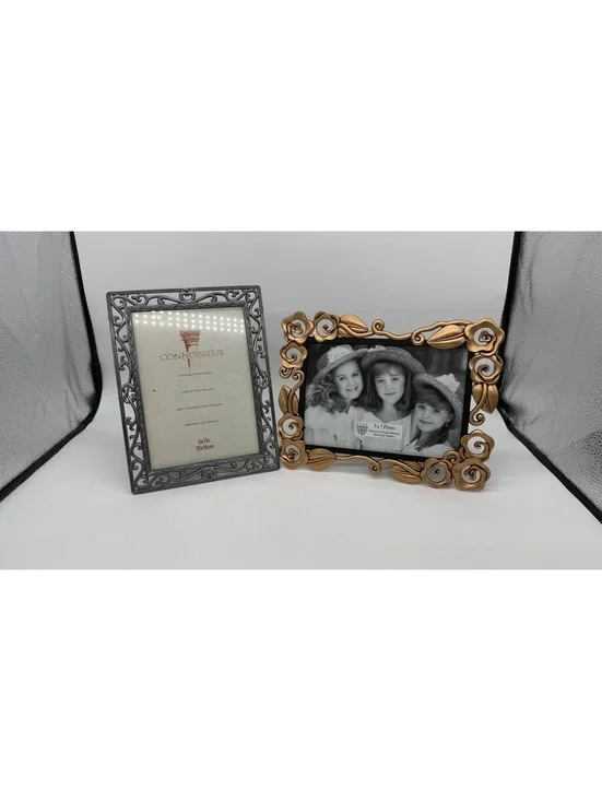 Lot of 2 Metal Floral Picture Frames 5x7 Connoisseur Elsa Rose Scroll Decor