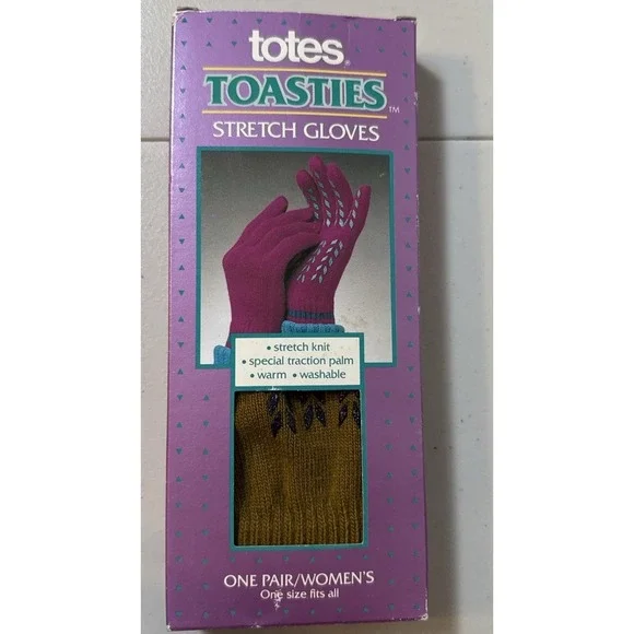 Vintage Totes Toasties Gloves NOS 1990 Stretch‎ Knit Brown / Gold  Womens