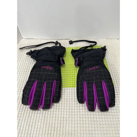 Dakine Tahoe‎ Gloves Womens Large Black Purple Leather Palm Ski Snowboard EUC