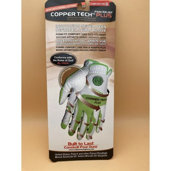 Copper Tech Plus Women's Golf Glove Right Hand White Lime Green One Size