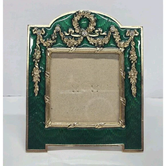 Terragrafics French Empire Green Enamel Bows Swags Picture Frame Vintage 80s