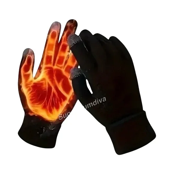 Womens Thermal Warm Thick Plush Lined‎ Touchscreen Black Gloves NEW Winter OS