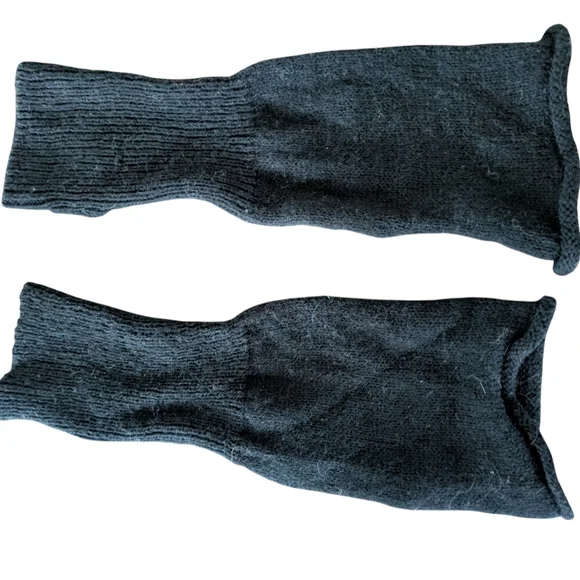 Black Knit Gloves Fingerless Long Wrist Winter Arm Warmer‎ Mitten Cozy Divided