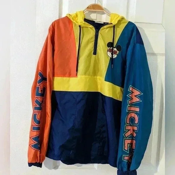 Disney Mickey Mouse‎ Hooded Lightweight Windbreaker Jacket Retro Look Sz. Small
