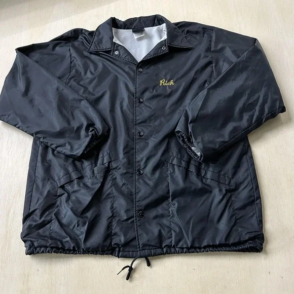 Vintage Hilton Jacket Mens Large Black Snap Windbreaker Lined USA Past Finders