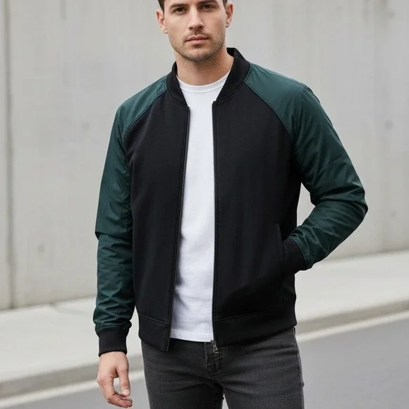 Lululemon Mens‎ XL Revolution Bomber Jacket Full-Zip Black/ Fuel Green Commute