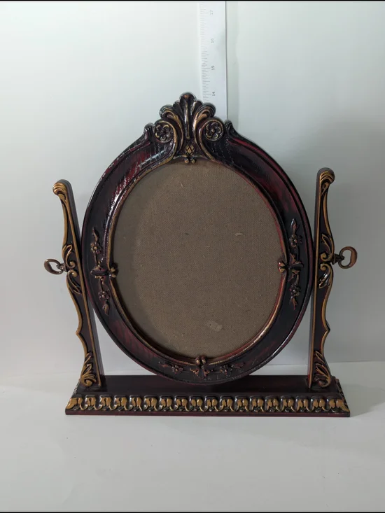 Ornate Oval Table Photo Frame in Dark Mahogany  and Gold Vintage Victorian style