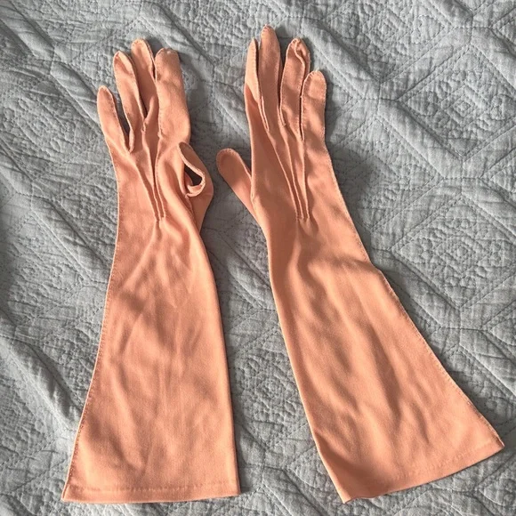 Vintage 1970’s Elegant Coral / Light Pink Women's Long Gloves