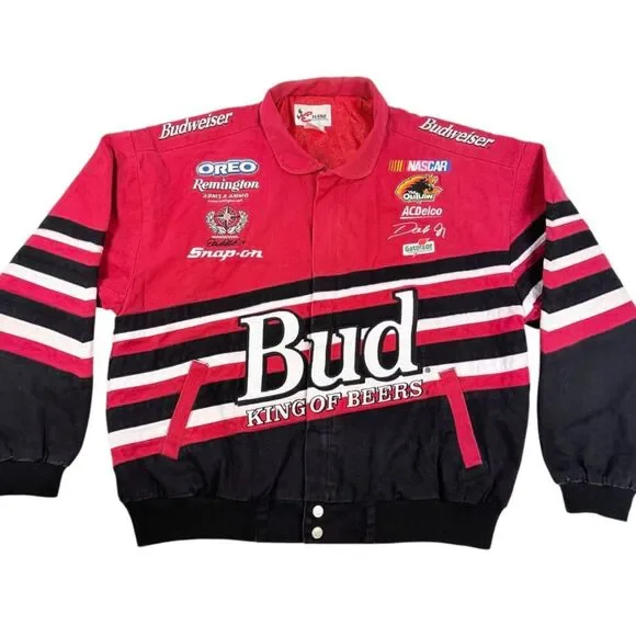 Chase Authentics Large Vintage Nascar Budweiser Racing‎ Jacket Red Black White