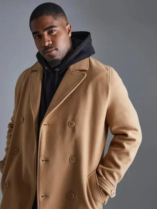 Boohooman Tall Double Breasted Wool Look Overcoat in Camel BMM10247-111-30