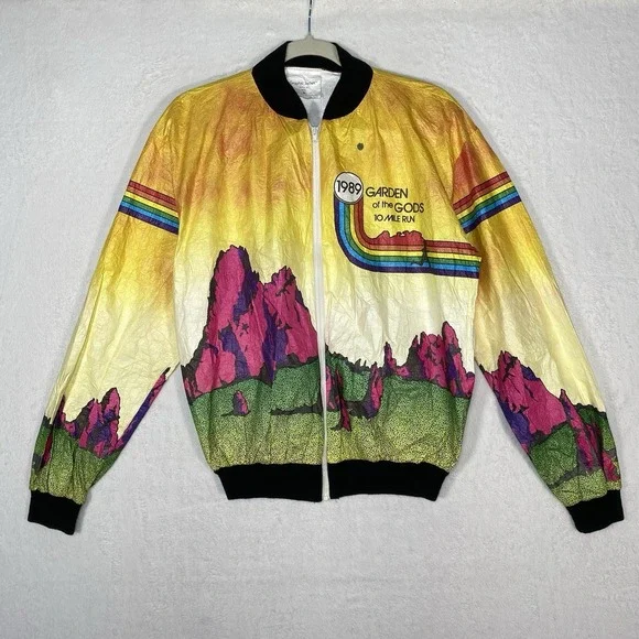 Vtg‎ 1989 Garden of the Gods 10 Mile Run Tyvek Jacket M 80s Neon Retro Running M