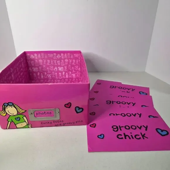 Groovy Chick Photo Storage Box w/ Dividers Pink Funky Photos Organizer