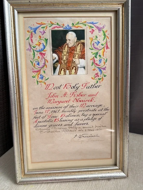 Silver-Tone Framed Religious Certificate with Cream Mat