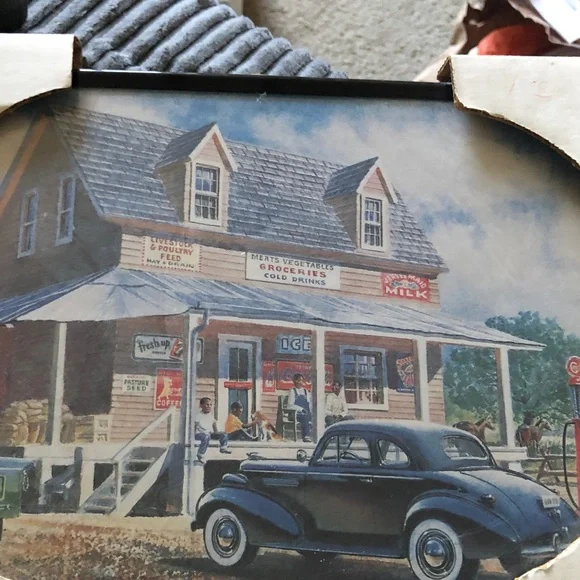 Vintage Country Store Wall Art Print with Classic Car