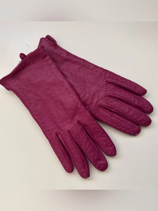 Soft Sheep Leather Gloves Stitch Detail Fuchsia Size S/M Merona fleece lined