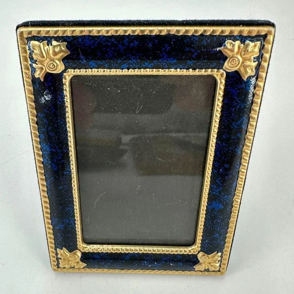 Vintage Style Cobalt Blue Gold Enamel Miniature‎ Picture Frame 2x3 Ornate