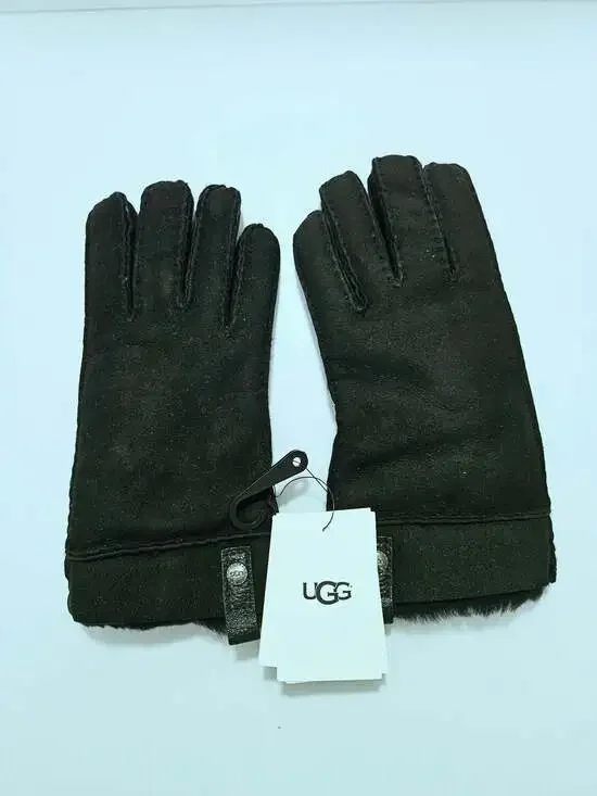UGG Women's Turn Cuff Sheepskin Black Suede Long Gloves Size M