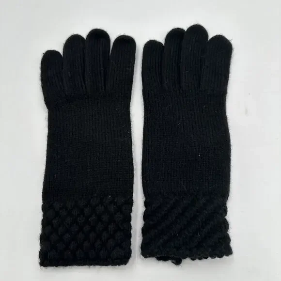 Ladies Black Leather Knit Gloves Size S/M