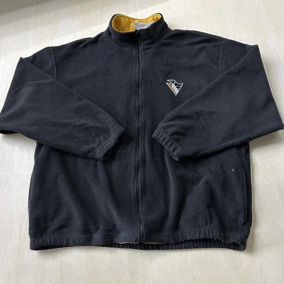 Vintage 90s Pittsburgh Penguins Jacket Mens XL Black NHL Hockey Athletics Fleece