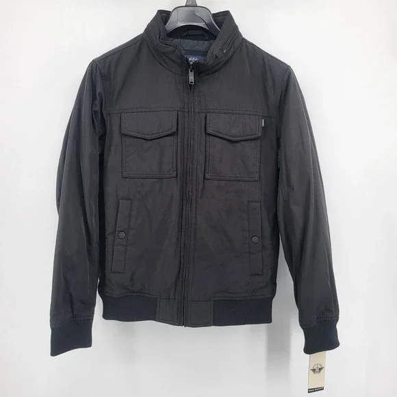 Dockers Men's Military Bomber Jacket Black Zip Utility Pockets‎ Size Small NWT