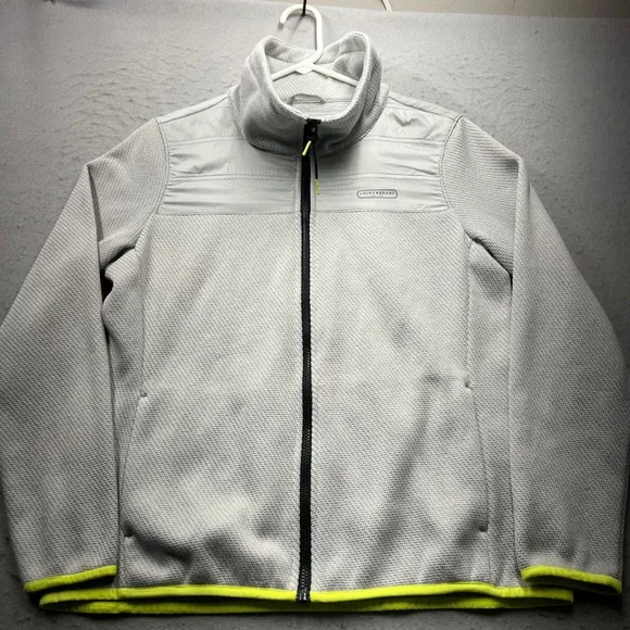 Lucky Brand Mens Gray Full Zip Fleece Jacket Neon Trim Size Medium 1749