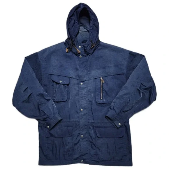Vintage Mountaintek Utility‎ Jacket Mens XL Blue Mountain Parka Retractable Hood