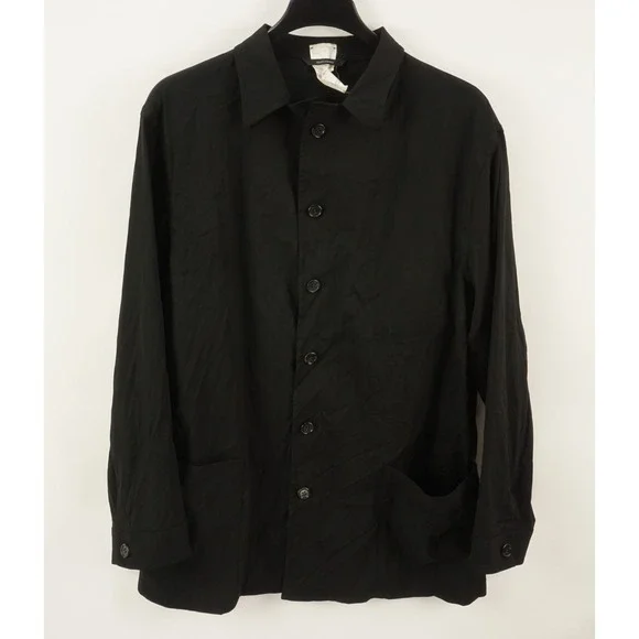 Vintage Rene Lezard Shirt Jacket‎ Coat Mens 54 XL Solid Black Woven Wool Stretch