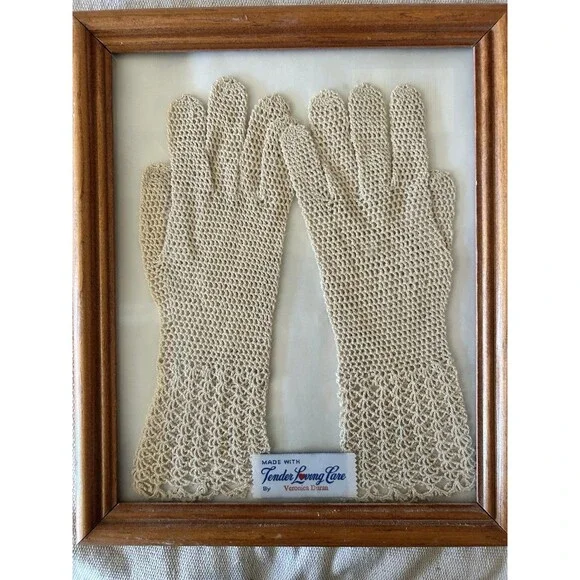 Vintage Hand Crocheted Lace Gloves Cream Ecru Boho Cottagecore Formal Bridal. A