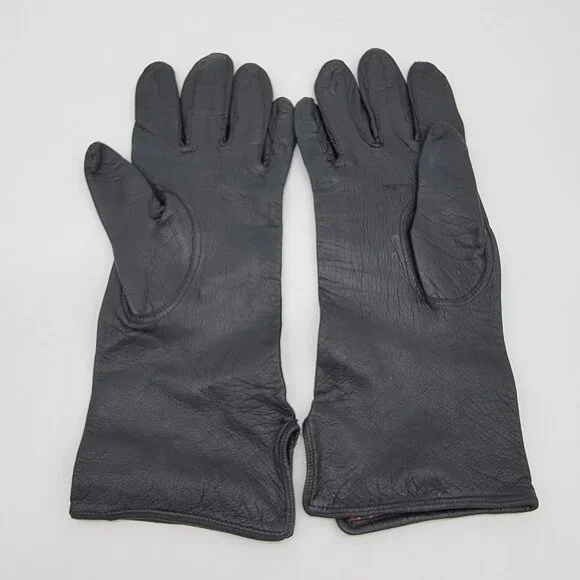 Vintage Fine Black Leather Driving Gloves For Gimbels Women Sz 6 1/2‎ ITALY