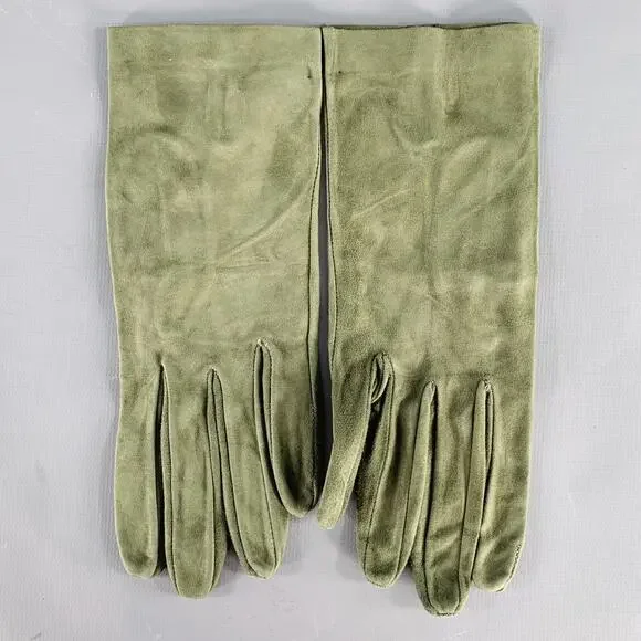 VINTAGE Size 6.5 Green Suede Gloves