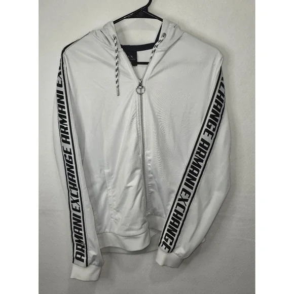 Armani Exchange Mens White Logo Tape Zip Up Track Jacket Hoodie S Small